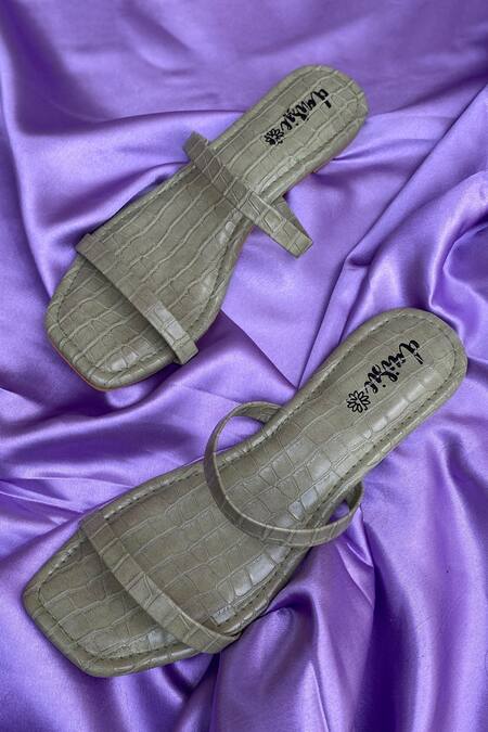 Shop Daisie Green Textured Strappy Flats Online at Aza Fashions Shop_Daisie_Green Textured Strappy Flats_Online_at_Aza_Fashions