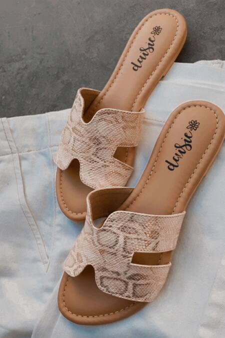 Buy_Daisie_Gold Animal Print Sliders_Online_at_Aza_Fashions