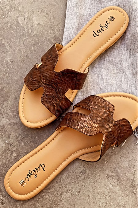 Buy_Daisie_Brown Animal Print Cut-out Strap Sliders_Online_at_Aza_Fashions
