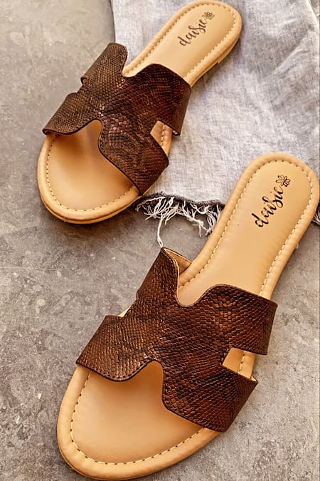 Shop_Daisie_Brown Animal Print Cut-out Strap Sliders_Online_at_Aza_Fashions