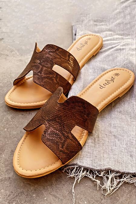 Daisie_Brown Animal Print Cut-out Strap Sliders_at_Aza_Fashions