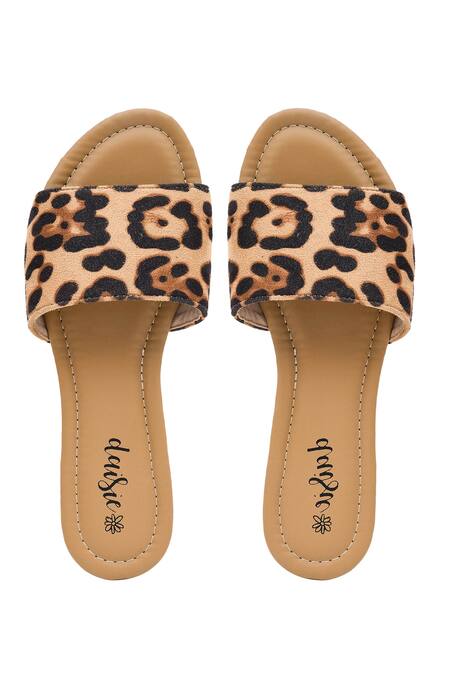 Daisie_Brown Leopard Print Faux Leather Sliders_Online_at_Aza_Fashions