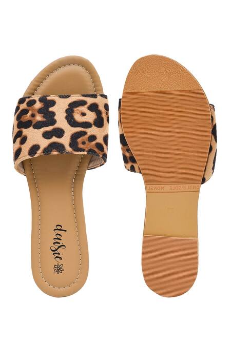 Buy_Daisie_Brown Leopard Print Faux Leather Sliders_Online_at_Aza_Fashions