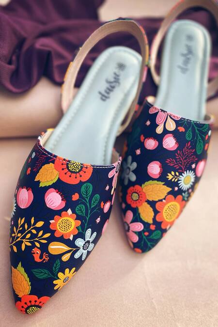 Daisie_Blue Printed Mules_Online_at_Aza_Fashions