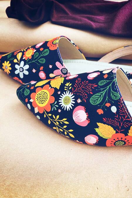 Shop_Daisie_Blue Printed Mules_Online_at_Aza_Fashions