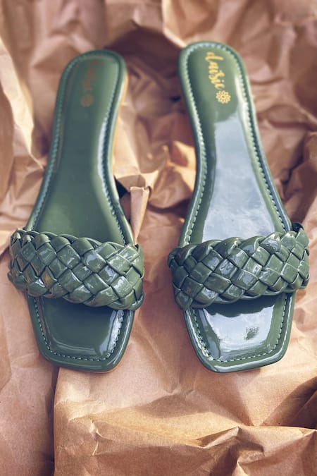 Shop_Daisie_Green Braided Flats_Online_at_Aza_Fashions