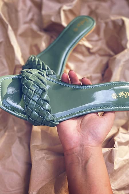 Daisie_Green Braided Flats_at_Aza_Fashions