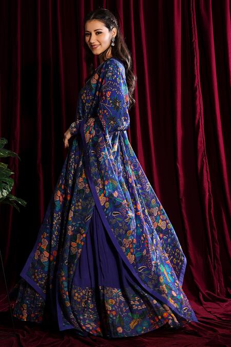 Aayushi Maniar Purple Anarkali Crepe Silk, Dupatta Organza Round With Printed Online at Aza Fashions Aayushi Maniar_Purple Anarkali Crepe Silk, Dupatta Organza Round With Printed_Online_at_Aza_Fashions
