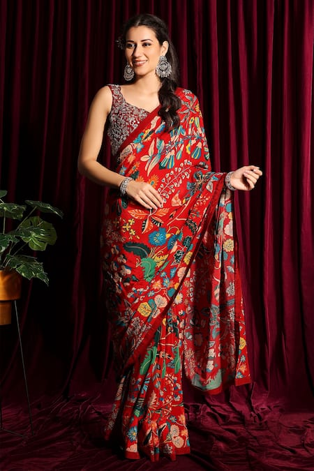 Roop Milan Floral Print Paithani Silk Saree (Red) in Bangalore at best  price by Om Shanti Textiles (Wedding Shopping Mall) - Justdial