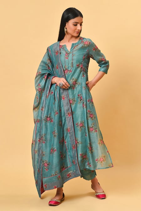 NUHH Chanderi Printed Straight Kurta Set 