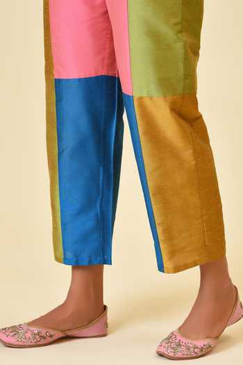 NUHH_Blue Crepe Silk Notched Printed Kurta And Pant Set _at_Aza_Fashions