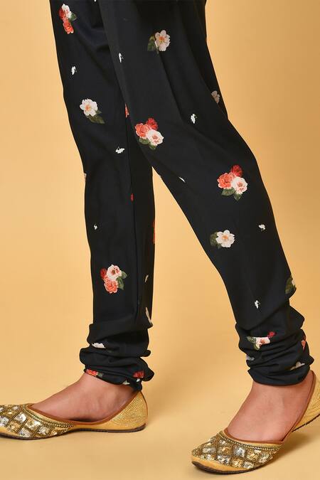 NUHH_Black Chiffon, Georgette, Poly Crepe Notched Embroidered Straight Kurta Set _at_Aza_Fashions