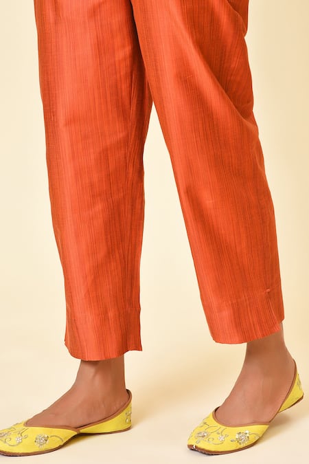 NUHH_Orange Organza, Art Silk Notched Straight Kurta Set With Printed Dupatta _at_Aza_Fashions