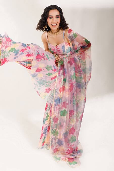 Shop Show Shaa Peach Organza, Georgette Sweetheart Neck Printed Peplum Kurta Set Online at Aza Fashions Shop_Show Shaa_Peach Organza, Georgette Sweetheart Neck Printed Peplum Kurta Set _Online_at_Aza_Fashions