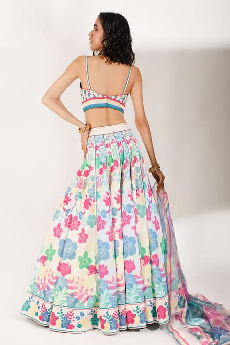 Shop_Show Shaa_Multi Color Silk, Organza Sweetheart Neck Printed Lehenga Set _at_Aza_Fashions