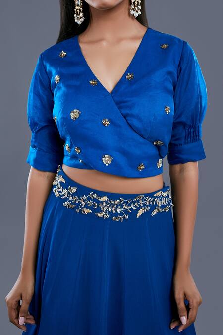 Buy Divya Kanakia Blue Blouse Organza, Lehenga Georgette V Neck Overlap And Set Online at Aza Fashions Buy_Divya Kanakia_Blue Blouse Organza, Lehenga Georgette V Neck Overlap And Set _Online_at_Aza_Fashions