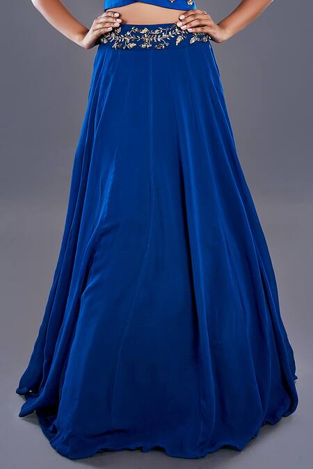 Shop Divya Kanakia Blue Blouse Organza, Lehenga Georgette V Neck Overlap And Set Online at Aza Fashions Shop_Divya Kanakia_Blue Blouse Organza, Lehenga Georgette V Neck Overlap And Set _Online_at_Aza_Fashions