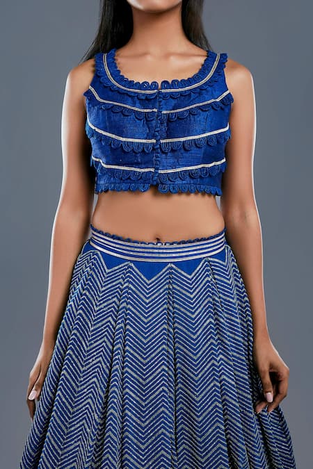 Buy Divya Kanakia Blue Raw Silk U Neck Sequins Embellished Lehenga Set Online at Aza Fashions Buy_Divya Kanakia_Blue Raw Silk U Neck Sequins Embellished Lehenga Set _Online_at_Aza_Fashions