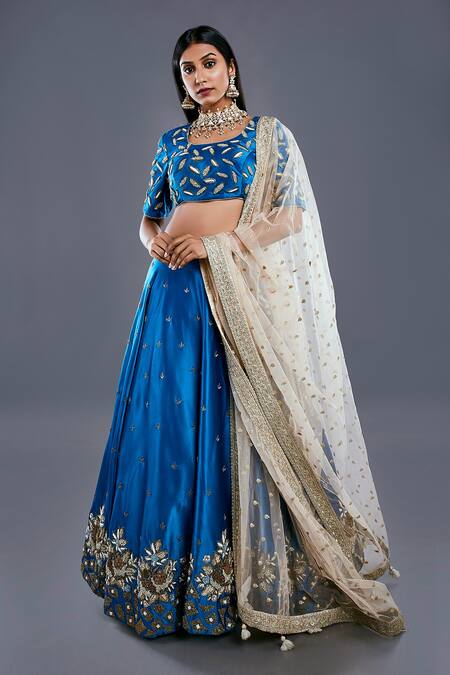 Divya Kanakia Blue Net U Neck Zardozi Embroidered Lehenga Set Online at Aza Fashions Divya Kanakia_Blue Net U Neck Zardozi Embroidered Lehenga Set _Online_at_Aza_Fashions