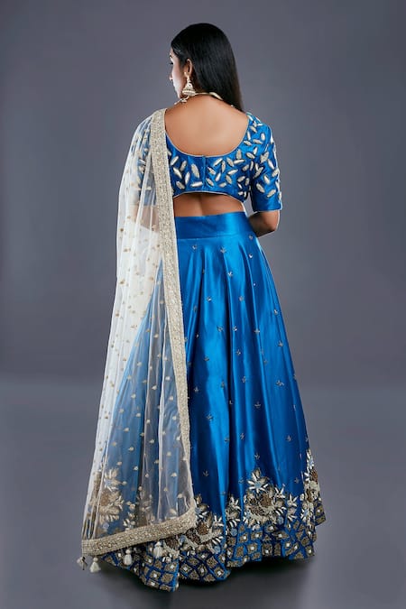 Shop Divya Kanakia Blue Net U Neck Zardozi Embroidered Lehenga Set at Aza Fashions Shop_Divya Kanakia_Blue Net U Neck Zardozi Embroidered Lehenga Set _at_Aza_Fashions