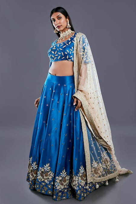 Buy Divya Kanakia Blue Net U Neck Zardozi Embroidered Lehenga Set Online at Aza Fashions Buy_Divya Kanakia_Blue Net U Neck Zardozi Embroidered Lehenga Set _Online_at_Aza_Fashions