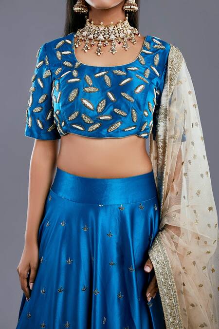Shop Divya Kanakia Blue Net U Neck Zardozi Embroidered Lehenga Set Online at Aza Fashions Shop_Divya Kanakia_Blue Net U Neck Zardozi Embroidered Lehenga Set _Online_at_Aza_Fashions