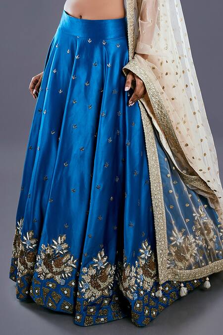 Divya Kanakia Blue Net U Neck Zardozi Embroidered Lehenga Set at Aza Fashions Divya Kanakia_Blue Net U Neck Zardozi Embroidered Lehenga Set _at_Aza_Fashions