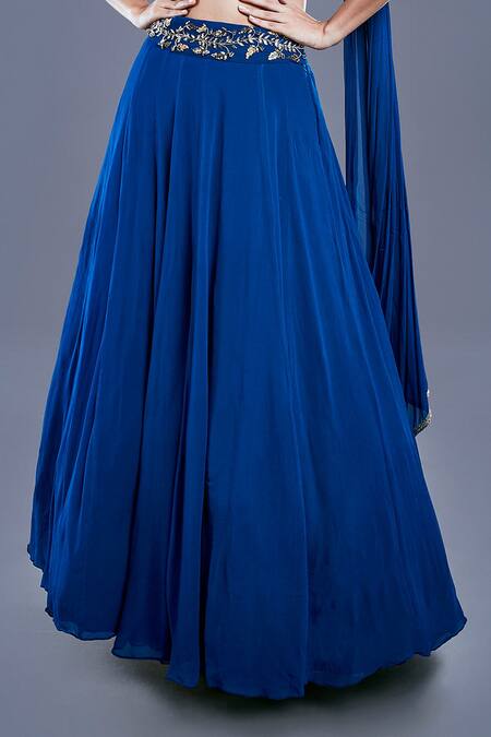Divya Kanakia Blue Georgette Boat Draped Blouse And Lehenga Set at Aza Fashions Divya Kanakia_Blue Georgette Boat Draped Blouse And Lehenga Set _at_Aza_Fashions