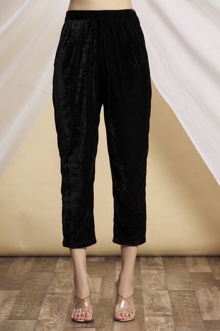 Shop Nazaakat By Samara Singh Black Velvet Embroidered Sequins Umbrella Sleeves Kurta And Pant Set Online at Aza Fashions Shop_Nazaakat By Samara Singh_Black Velvet Embroidered Sequins Umbrella Sleeves Kurta And Pant Set _Online_at_Aza_Fashions