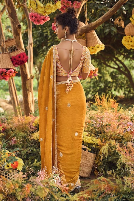 Punit Balana Velvet Saree With Embroidered Blouse 