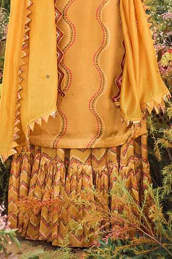 Buy_Punit Balana_Yellow Dupatta Organza , Kurta And Gharara Satin Scoop Neck Set _Online_at_Aza_Fashions