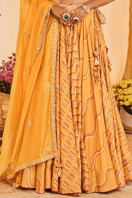 Buy_Punit Balana_Yellow Dupatta Silk Organza, Lehenga And Blouse Gota Embroidered Bridal Set _Online_at_Aza_Fashions