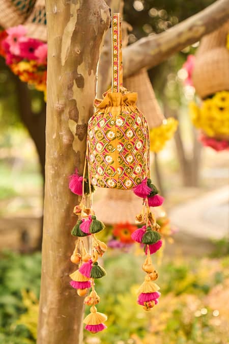 PUNIT BALANA Yellow Embroidered Potli Bag 