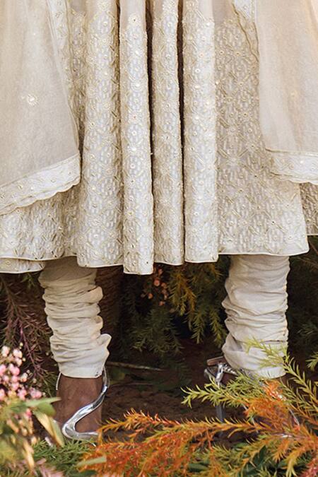 Punit Balana_White Anarkali And Churidar Chanderi , Dupatta Organza U Neck Set _Online_at_Aza_Fashions