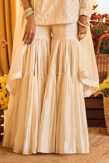 Buy Punit Balana White Handloom Chanderi Scoop Neck Kurta Gharara Set Online at Aza Fashions Buy_Punit Balana_White Handloom Chanderi Scoop Neck Kurta Gharara Set _Online_at_Aza_Fashions