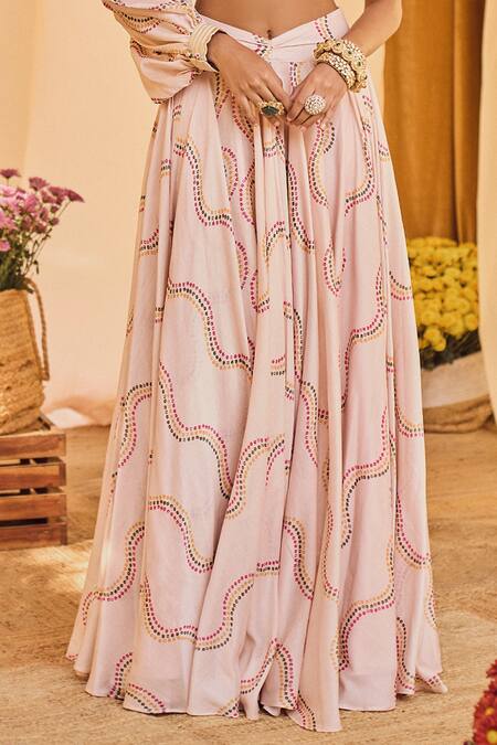 Buy_Punit Balana_Pink Satin Silk Bandhani One Shoulder Print Skirt Set _Online_at_Aza_Fashions