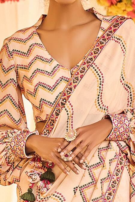 Punit Balana Pink Satin Silk V Neck Saree With Blouse Online at Aza Fashions Punit Balana_Pink Satin Silk V Neck Saree With Blouse _Online_at_Aza_Fashions