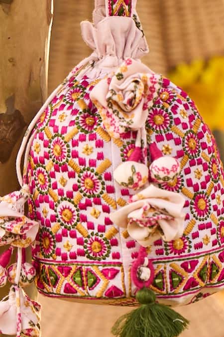 Punit Balana Chanderi Silk Embellished Potli Bag 