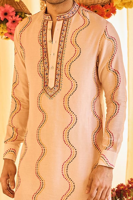 Punit Balana_Pink Satin Silk Bandhani Print Kurta And Dhoti Pant Set _Online_at_Aza_Fashions