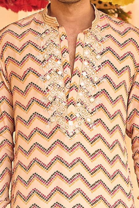 Punit Balana_Pink Satin Silk Bandhani Print Kurta Set _Online_at_Aza_Fashions