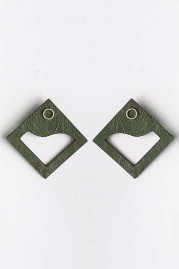 Siddhant Agrawal Bottle Green Cutout Square Stud Earrings 