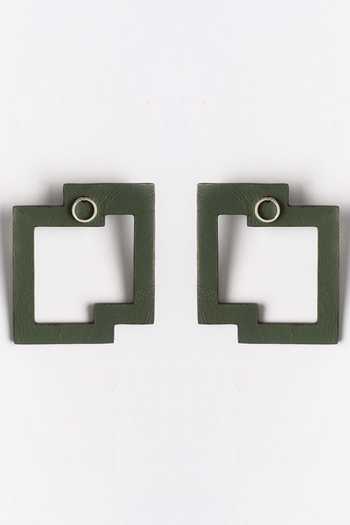 Buy Siddhant Agrawal Green Bottle Geometric Cutout Stud Earrings at Aza Fashions Buy_Siddhant Agrawal_Green Bottle Geometric Cutout Stud Earrings _at_Aza_Fashions