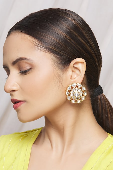 Nayaab by Aleezeh_Gold Plated Kundan Stud Earrings _Online_at_Aza_Fashions