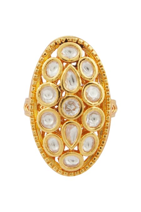 Buy_Nazaakat By Samara Singh_Gold Plated Diamonds Kundan Ring_Online_at_Aza_Fashions