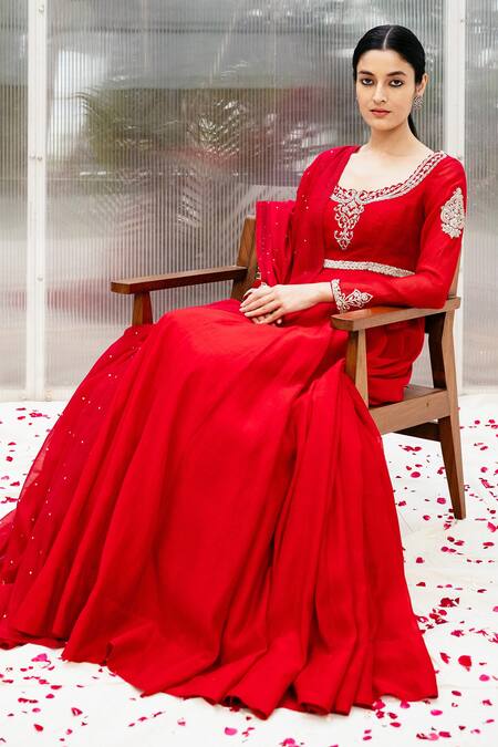 Buy Mrunalini Rao Chanderi Urvi Embroidered Anarkali With Dupatta Online at Aza Fashions Buy_Mrunalini Rao_Chanderi Urvi Embroidered Anarkali With Dupatta_Online_at_Aza_Fashions