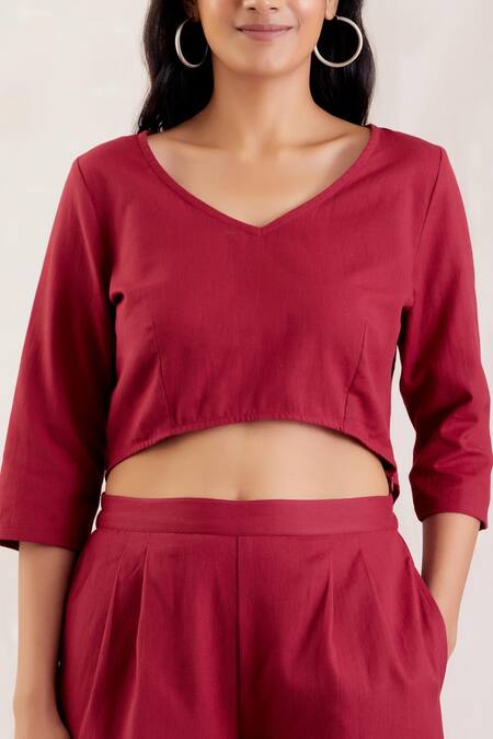 Buy_The Indian Cause_Cotton Textured Crop Top And Pant Set_Online_at_Aza_Fashions