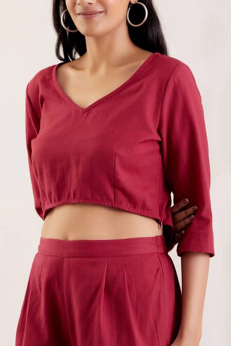 Shop_The Indian Cause_Cotton Textured Crop Top And Pant Set_Online_at_Aza_Fashions