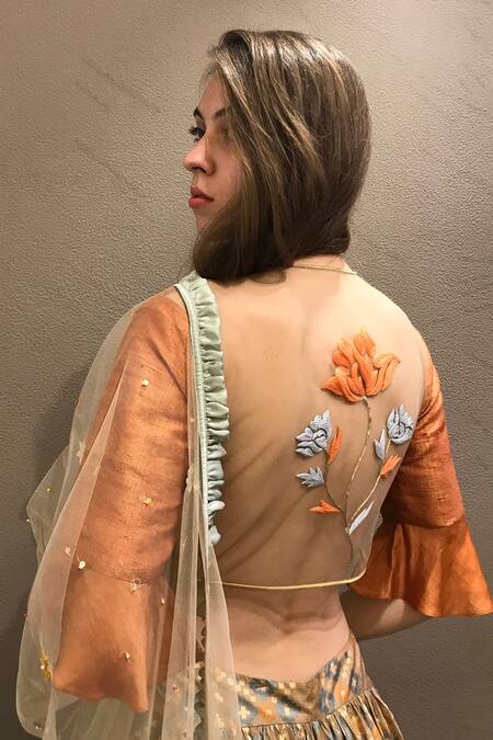 I Am Design Orange Silk Round Ikat Lehenga Set at Aza Fashions I Am Design_Orange Silk Round Ikat Lehenga Set _at_Aza_Fashions