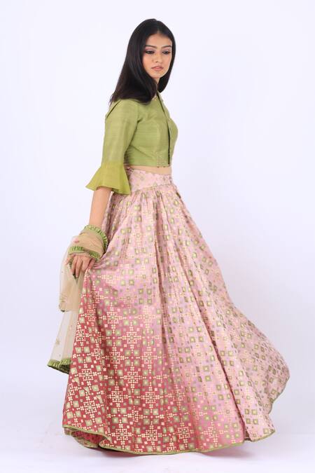 I Am Design_Purple Silk Round Ikat Lehenga Set _Online_at_Aza_Fashions