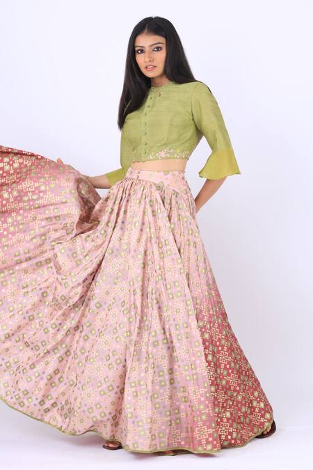 Buy_I Am Design_Purple Silk Round Ikat Lehenga Set _Online_at_Aza_Fashions